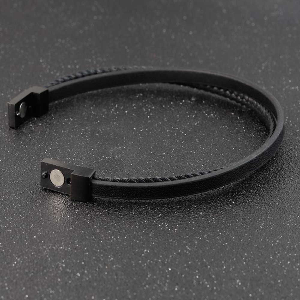 Pulseira De Couro Luxo Preta Masculina 4MEN