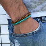Kit Pulseira Masculina Wood + Turquesa